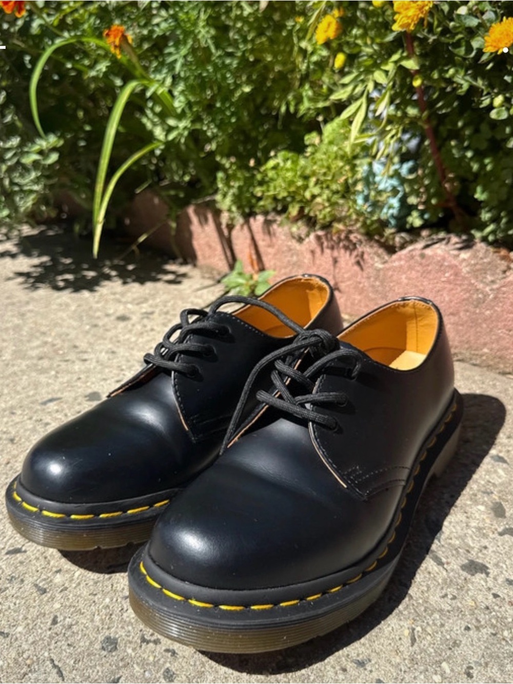 Dr. Martens Black Smooth- Leather Oxfords with Yellow Stitching